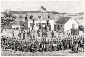 Un desalojo de uno de los inquilinos de Lord Clanricarde, Woodford, Condado de Galway de English School